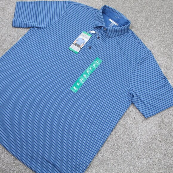 Greg Norman ML75 Polo Shirt NWT Mens XL Blue Striped Play Dry S/S Polyester - Picture 3 of 12